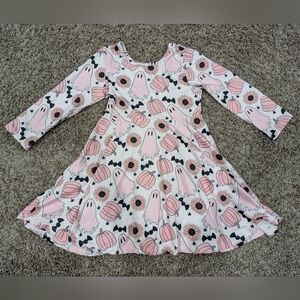 5t 6 boutique milk silk twirl Halloween ghost dress pink flowers pumpkins bats